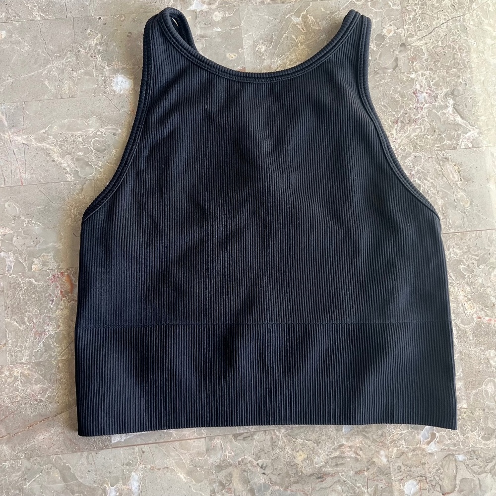 Athleta Aurora Seamless High Neck Crop Ribbed Tank Black XS